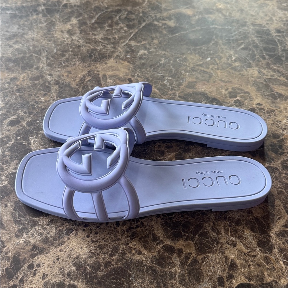Gucci pvc rubber sandals logo flats slides lavender purple sz 40 - Picture 5 of 9